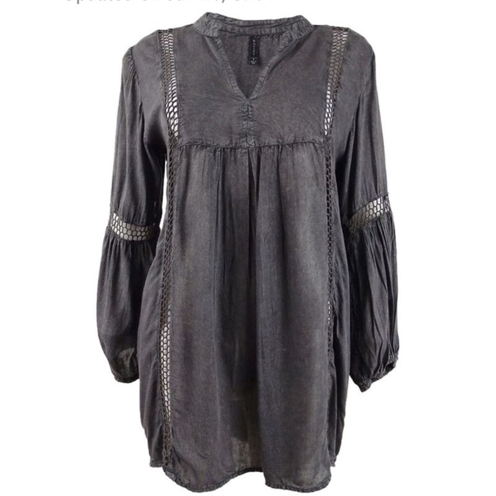 Raviya Women's Swim Cover-Up 3/4 Sleeve Tunic V-Neck Charcoal Gray Sz L NWT